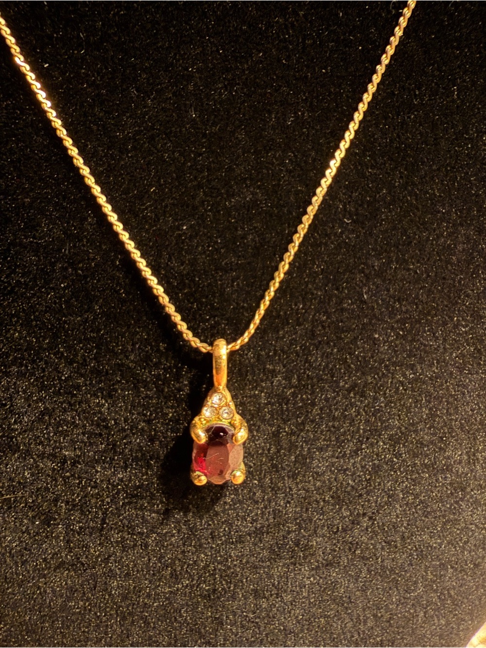 Gold Plated Necklace with Red Gemstone Pendant